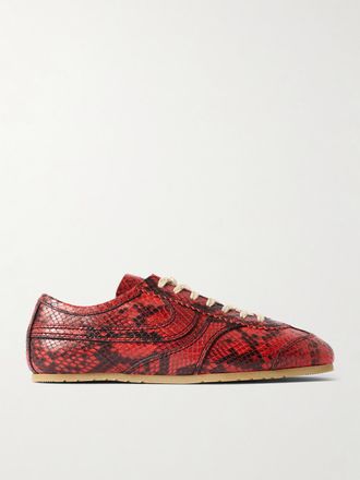 Dries Van Noten Sneakers In Pelle Effetto Serpente A Pannelli - Rosso