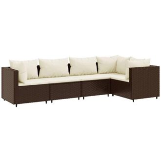 vidaXL Set Muebles De Jard&iacute;n 5 Piezas Y Cojines Rat&aacute;n Sint&eacute;tico Marr&oacute;n Vidaxl