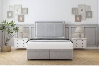 Comfort Beds Savoy Plush Ottoman Bed Base-26 Strutted Headboard in Silver | Size: Small Single