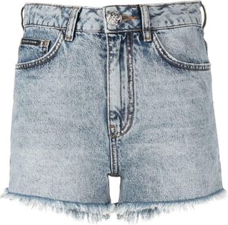 Philipp Plein embellished-logo detail shorts - women - Cotton/Cotton/Polyester - 27 - Blue