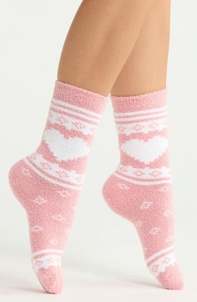 Nordstrom Assorted 2-Pack Cozy Dorm Crew Socks in Cozy Heart Pink at Nordstrom, Size 9-11