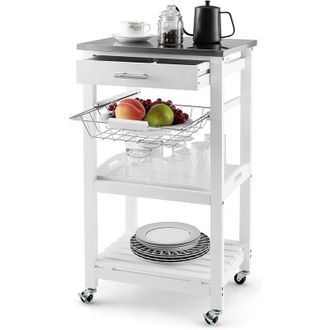 Costway Costway Carro De Servicio De 4 Niveles, Isla De Cocina Rodante Con Encimera De Metal, Caj&oacute;n Extra&iacute;ble Y Cesta De Alambre De Malla, Carro De Bar M&oacute;vil 