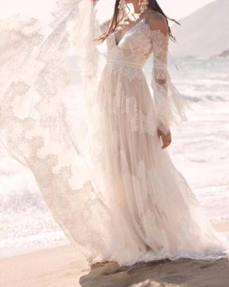Watters Marcail Bell Sleeves Wedding Dress In Ivory/blush