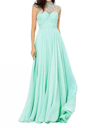 Angela & Alison Beaded Full-Length Prom Dress In Mint