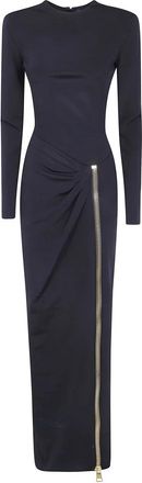 Balmain Zipped Compact Jersey Long Dress - Dames - Maxi kleedjes - Zwart - XS - Kleedjes