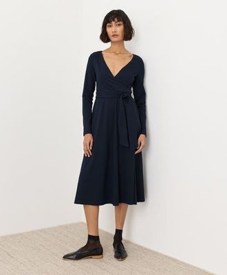 Pact Fit & Flare Wrap Dress Made With Organic Cotton in Navy at Nordstrom, Size Xx-Large