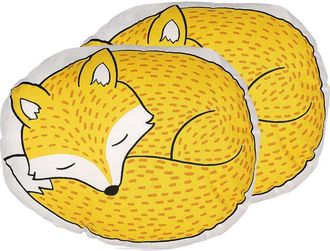 Beliani Set of 2 Decorative Cushions DHANBAD Cotton 50 x 40 cm Yellow Fox