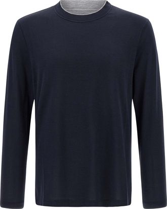 Brunello Cucinelli Multi Layer T Shirt Blu-Uomo