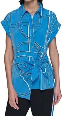 Karl Lagerfeld Asymmetrical Geometric Shirt In French Blue
