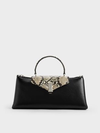 Charles & Keith Lilibet Snake-Print Elongated Top Handle Bag