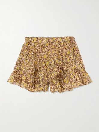 Isabel Marant Shorts In Voile Di Cotone Biologico Stampato Con Ruches Jocadia - Multicolore