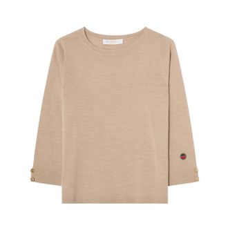 Busnel Helle Top - Dames - Ronde hals truien - Beige - S - Wol - Truien & Vesten