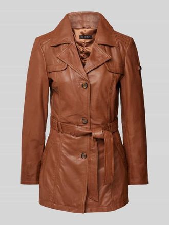 Cabrini Lederjacke mit Bindegürtel in Cognac, Größe 46