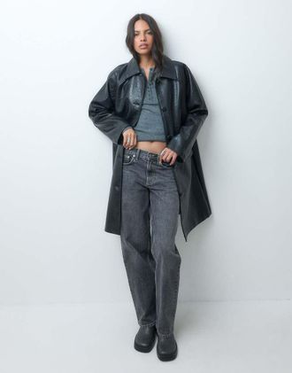 Asos cappotto car con colletto, effetto pelle, chiusura frontale con bottoni, nero