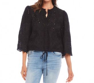 Karen Kane Brecklyn Embroidered Tie Waist Top In Black