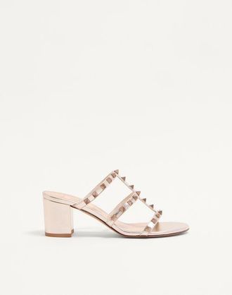 Valentino Garavani Rockstud Metallic Calfskin Leather Slide Sandal 60 Mm Wo