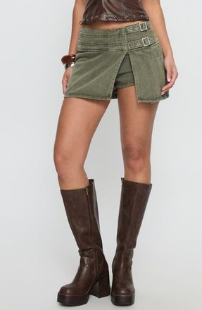 Princess Polly Generous Faux Wrap Denim Skort in Washed Khaki at Nordstrom, Size 0