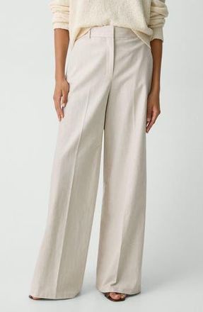 Theory Stripe Stretch Cotton & Linen Wide Leg Pants in Sand Multi at Nordstrom Rack, Size 2