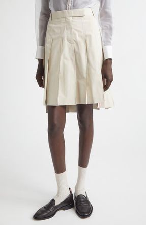 Thom Browne Pleated Drop Hem Cotton Twill Skirt in Beige at Nordstrom, Size 00 Us