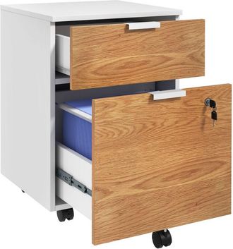 HOMCOM Homcom - Cajonera De Oficina Mueble Archivador Con 4 Ruedas 2 Cajones 2 Barras Colgantes Cerradura Y 4 Llaves Para Tama&ntilde;o A4 Carta 42x40x60 Cm Blanco 