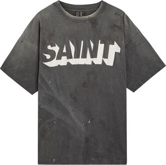 Saint Mxxxxxx Saint Mxxxxxx Alpha Logo-print Distressed Cotton T-shirt - Black - Xxl
