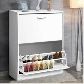 Trade Shop Trade Shop - Scarpiera 2 Ante Ripiani Doppia Profondita In Melamina 63x24x80cm Colore Bianco