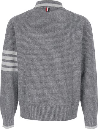 Thom Browne Mens Polo Shirt 4-Bar Grey Wool-Silk Wool And Silk Blend T-Shirts Polos