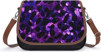 Generic Purple Leopard Sequin Pattern Small Womens Crossbody Bags Shoulder Handbag with Adjustable Strap for Travel