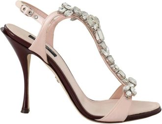 Dolce & Gabbana Kristalversierde Keira Sandalen in Roze - Dames - Sandalen met hakken - Roze - 40 1/2 EU - Leer - Schoenen