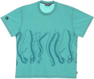 Octopus Aquamarijn Geverfde Tee Korte Mouw T-Shirt - Heren - T-shirts - Blauw - XL - Katoen - Tops