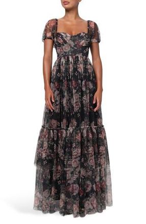 Lulus Jenna Floral Mesh Maxi Dress in Black Floral at Nordstrom Rack, Size X-Small