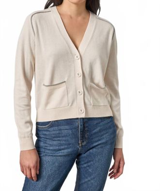 Lilla P Womens Saddle Sleeve V-Neck Cardigan In Pearl