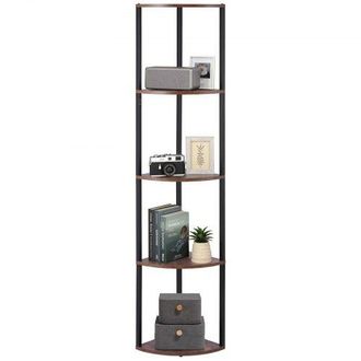 OEM Estante De Esquina 5 Niveles Con Luz Led 29,5x29,5x162,6 Cm Estanter&iacute;a De Esquina Con Marco De Metal Estantes De Madera Librer&iacute;a De Almacenamiento Par