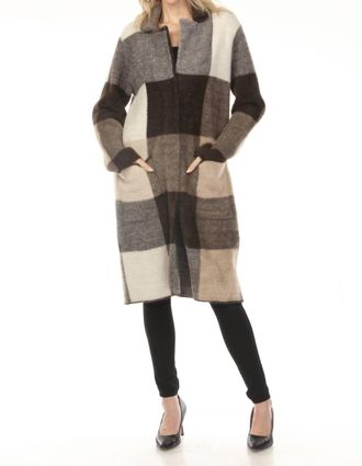 Joseph Ribkoff Checkered Feather Yarn Coat In Mocha Multi
