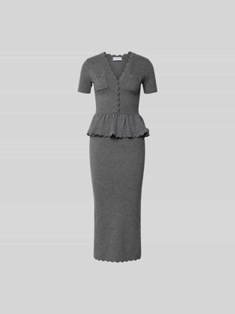 Self Portrait Slim Fit Midikleid mit Woll-Anteil in Mittelgrau, Gr&ouml;&szlig;e L