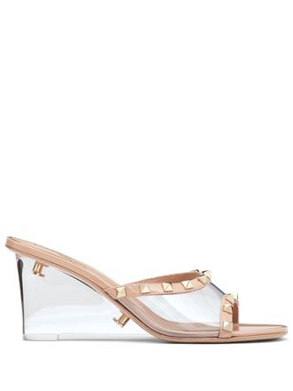 Valentino Garavani Rockstud-embellished wedge sandals - Neutrals