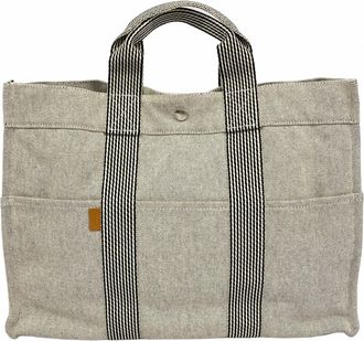 Herm&egrave;s Gray Canvas Tote Bag (Pre-Owned)