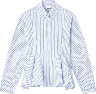 Ganni Short Shirt 0824 - Dames - Overhemden - Blauw - M - Katoen - Overhemden