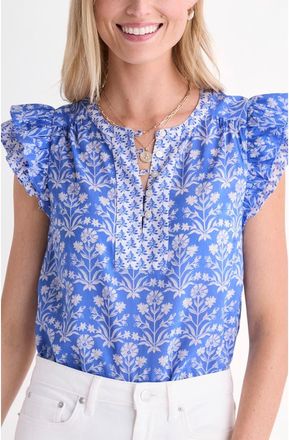 Vineyard Vines Adare Cotton Blend Dobby Top in Floral Breaker Blue at Nordstrom, Size X-Large