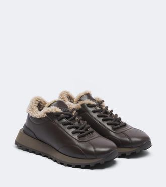 Brunello Cucinelli Monili shearling-trimmed leather sneakers