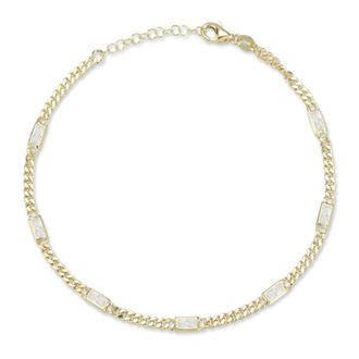 Glaze Jewelry Sterling Silver Baguette Station Curb Anklet