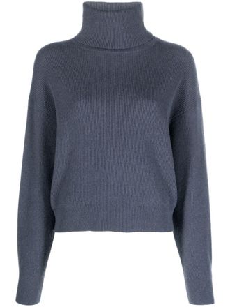 Brunello Cucinelli ribbed wool-blend roll-neck jumper - women - Silk/Cashmere/Virgin Wool - M - Blue
