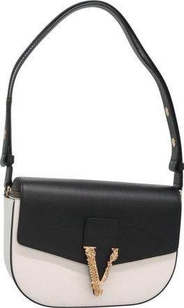 Versace Virtus Flap Messenger Bag Leather White Leather Bag (Pre-Owned)