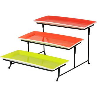 Gibson Home Crenshaw Hand Painted Stoneware 3-Tier Serving Set with Metal Rack color in Assorted at Nordstrom