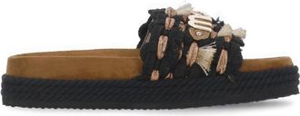 Mou Black Monoband Woven Band Fringes Sandals