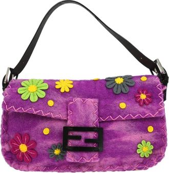 Fendi Baguette Bag Embroidered Zucca Wool Purple Wool Handbag (Pre-Owned)
