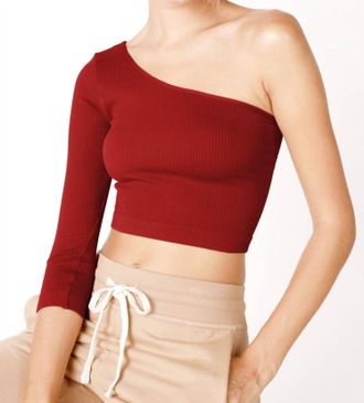 NikiBiki Ribbed One Shoulder Crop Top In Sundried Tomato