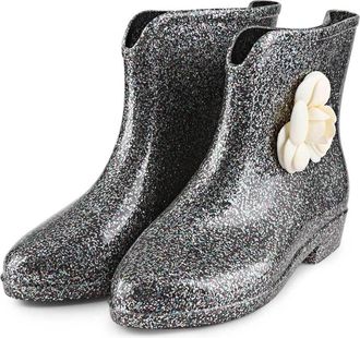 Generic Rain Boots For Ladies Mid Calf Slip Comfortable Soft Sole Sparkly Glitter Bow Design For Outdoor Walking Hiking Casual Wear Womens Waterproof Ankle Ra