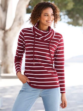 Casual Looks Sweatshirt CASUAL LOOKS, Damen, Gr. 36, weiss (dunkelrot, wei&szlig;, geringelt), 100% Baumwolle, gemustert, gestreift, mehrfarbig, Sweatshirts Sweatshirt