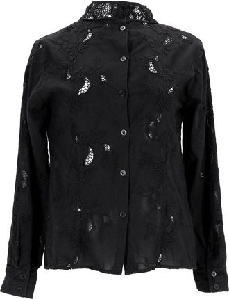 Sea New York Lace Trim Shirt in Black Cotton